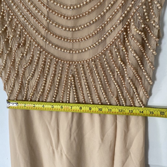 Asos embellished bodice beige dress with high neck and wrap skirt size US 10 - Picture 10 of 11